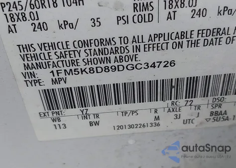 2013 Ford Explorer Xlt from USA, damaged, VIN 1FM5K8D89DGC34726